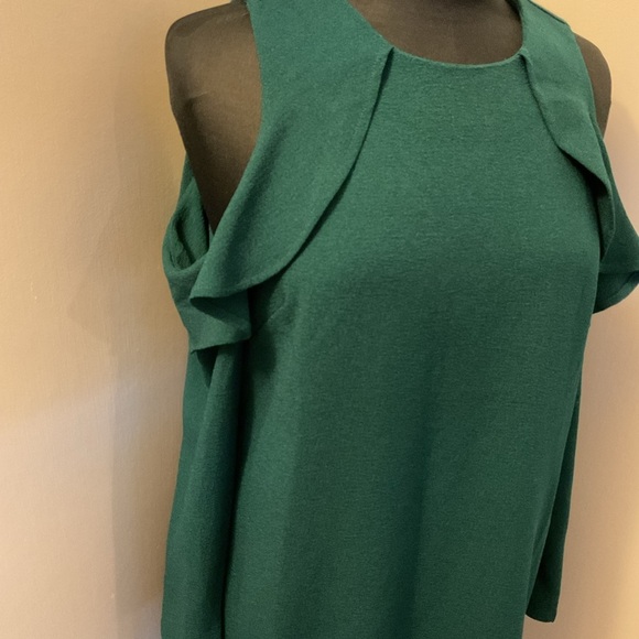 💚 MUD PIE Green Ruffle Cold Shoulder Sleeve Dress Size Small - Picture 6 of 9